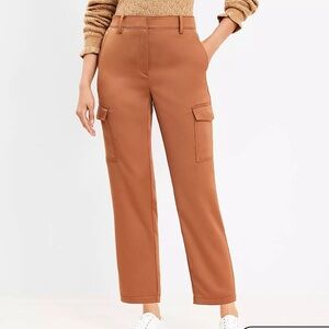 Loft Cargo Satin Oversized Pocket High Rise Straight Pants